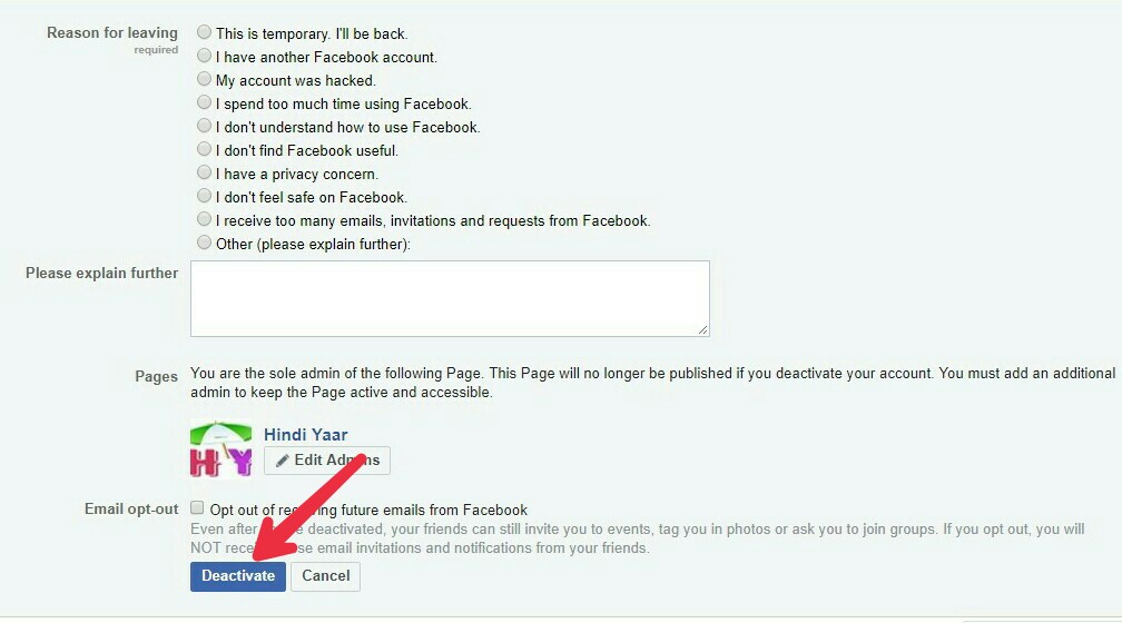 facebook account delete